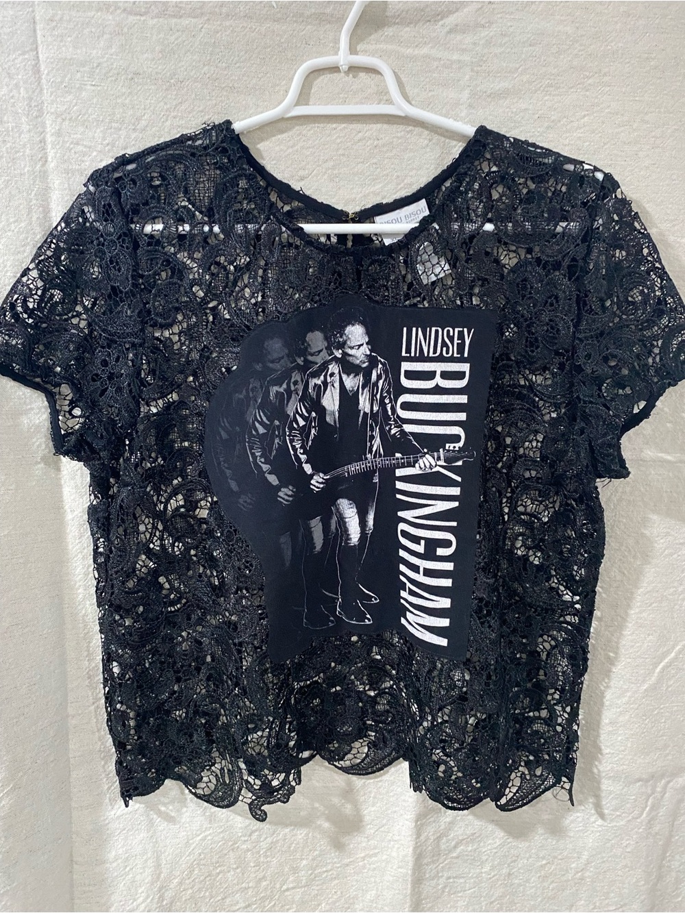 Bisou Bisou Black Lace Graphic Short Sleeve Tee